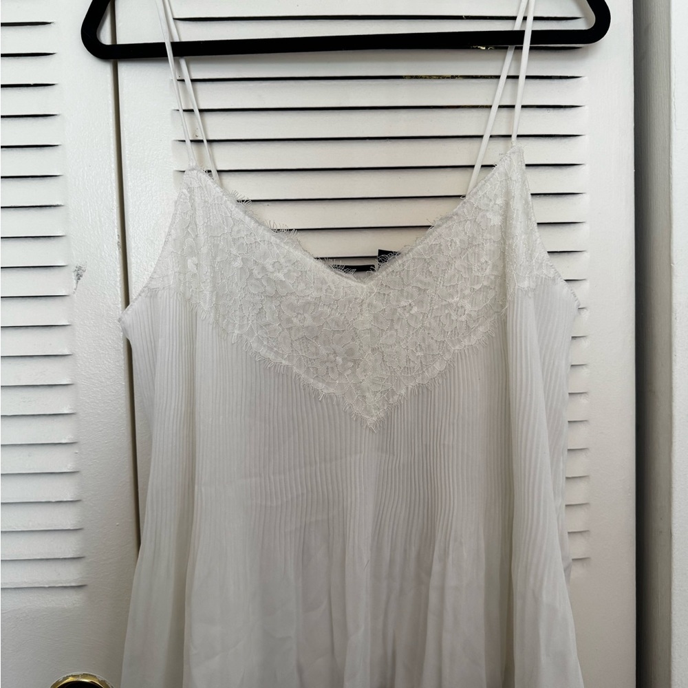 Halogen White Lace-Trim Slip Dress